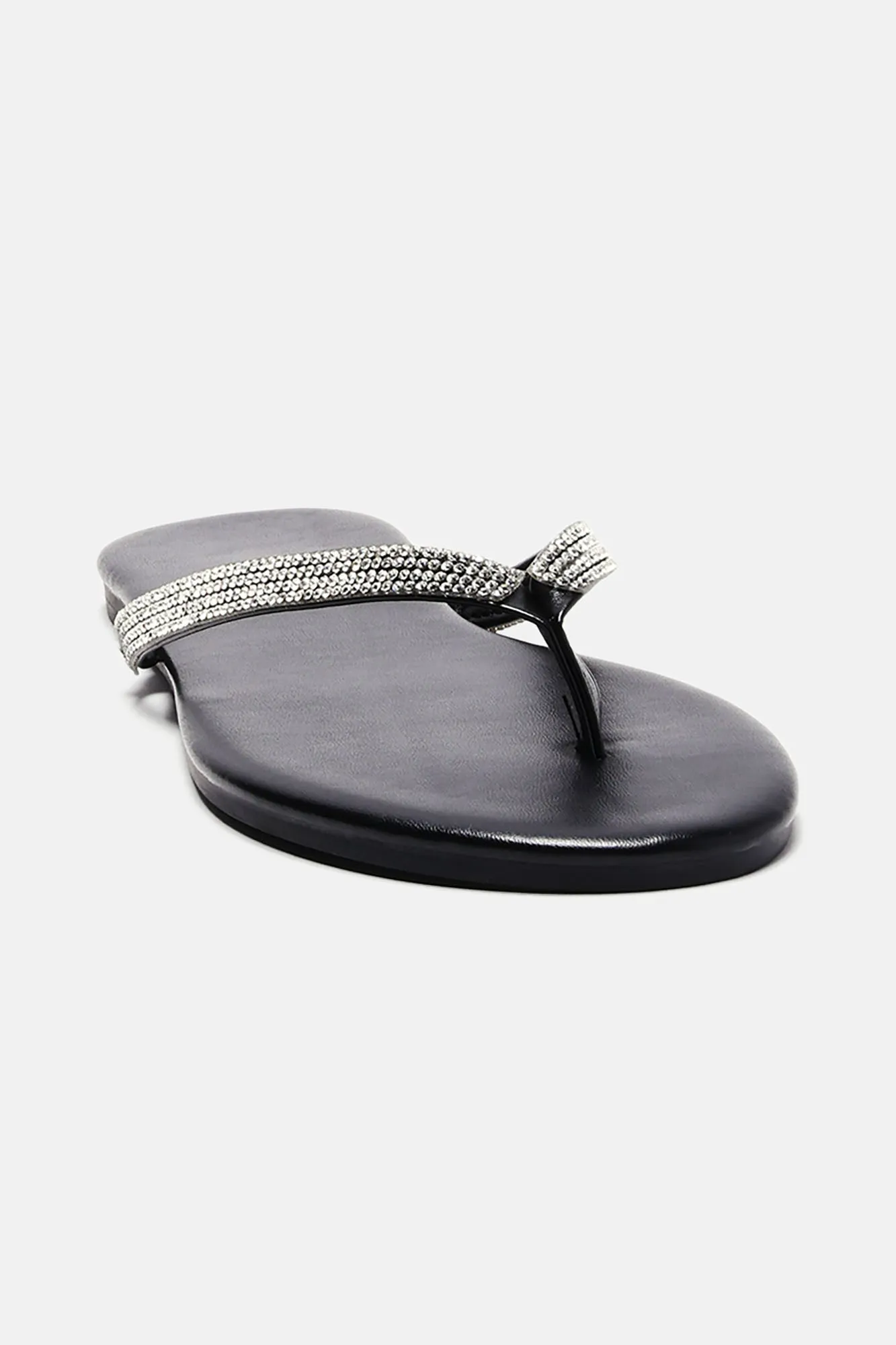 Alina Rhinestone Flip Flops - Black