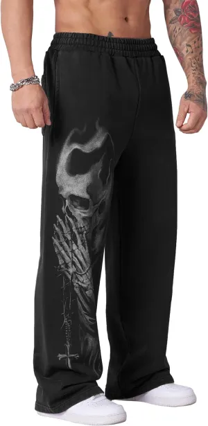 BOOMLEMON Mens Graphic Print Joggers Baggy Casual Workout Pants Bandana Punk Streetwear Sweatpants with Pockets