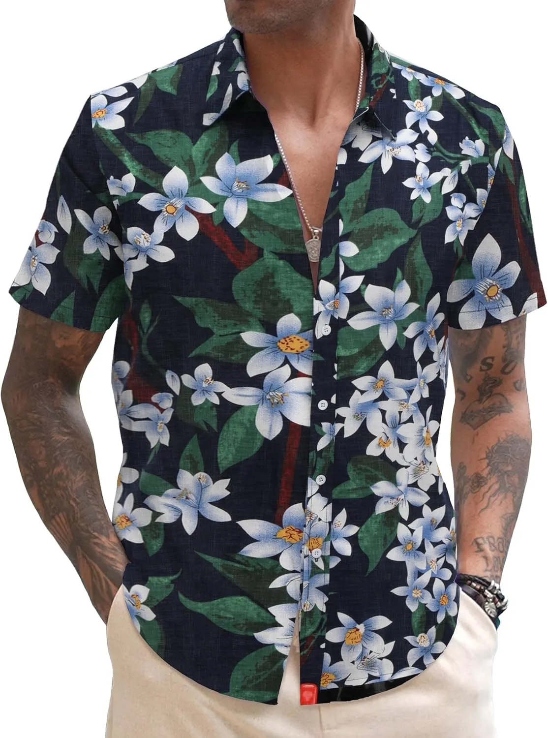 COOFANDY Men's Linen Casual Short Sleeve Shirt Button Down Summer Beach Wedding Shirts