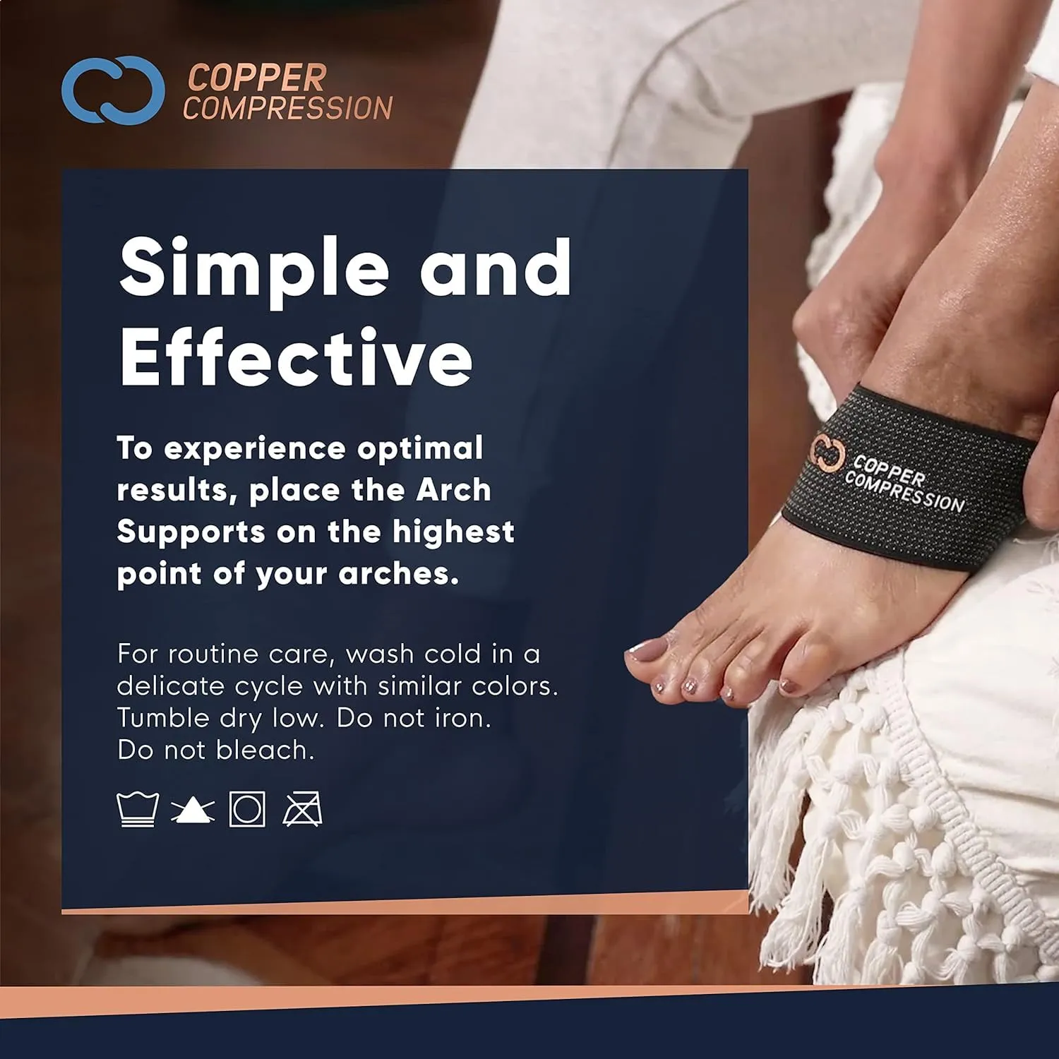 Copper Compression Copper Padded Arch Support - 2 Pain Relief Foot Care Brace Sleeves for Plantar Fasciitis, Heel Spurs - Wide Narrow Feet - Flat Feet & Fallen Arches, High Arch - 1 Pair - Black