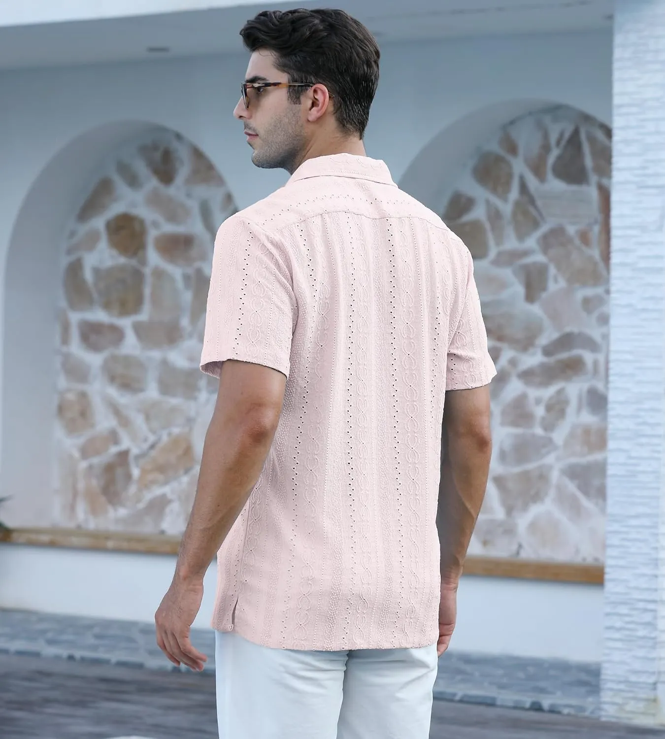Damipow Mens Casual Button Down Shirts Short Sleeve Fashion Vacation Beach Shirts