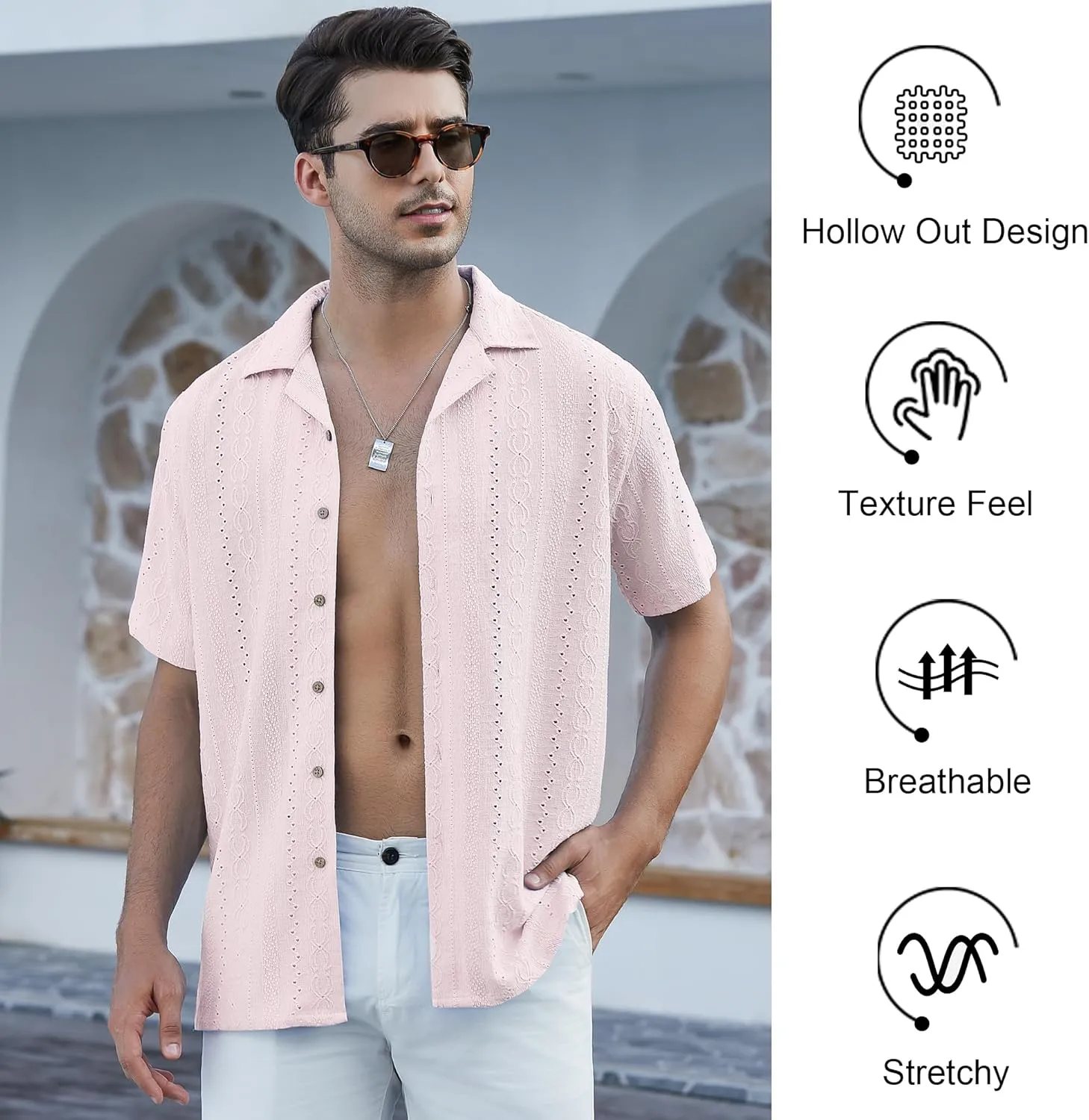 Damipow Mens Casual Button Down Shirts Short Sleeve Fashion Vacation Beach Shirts