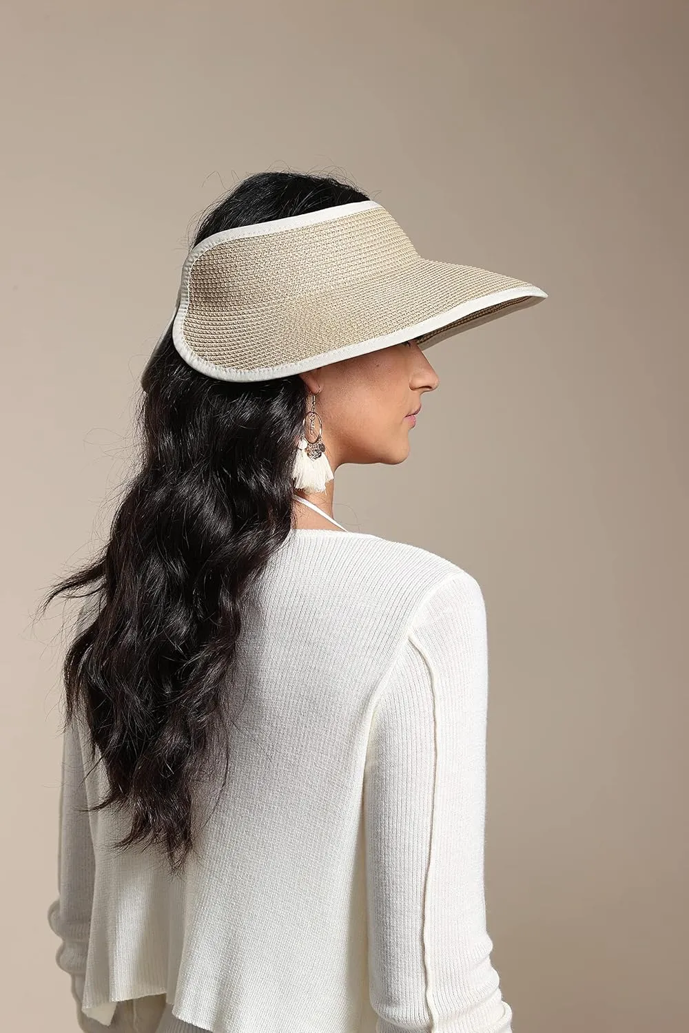 Joywant Womens Sun Visor Hats, Packable Wide Brim Ponytail Beach Hat Straw Visor Summer Beach Vacation Essentials for Womens