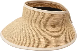 Joywant Womens Sun Visor Hats, Packable Wide Brim Ponytail Beach Hat Straw Visor Summer Beach Vacation Essentials for Womens