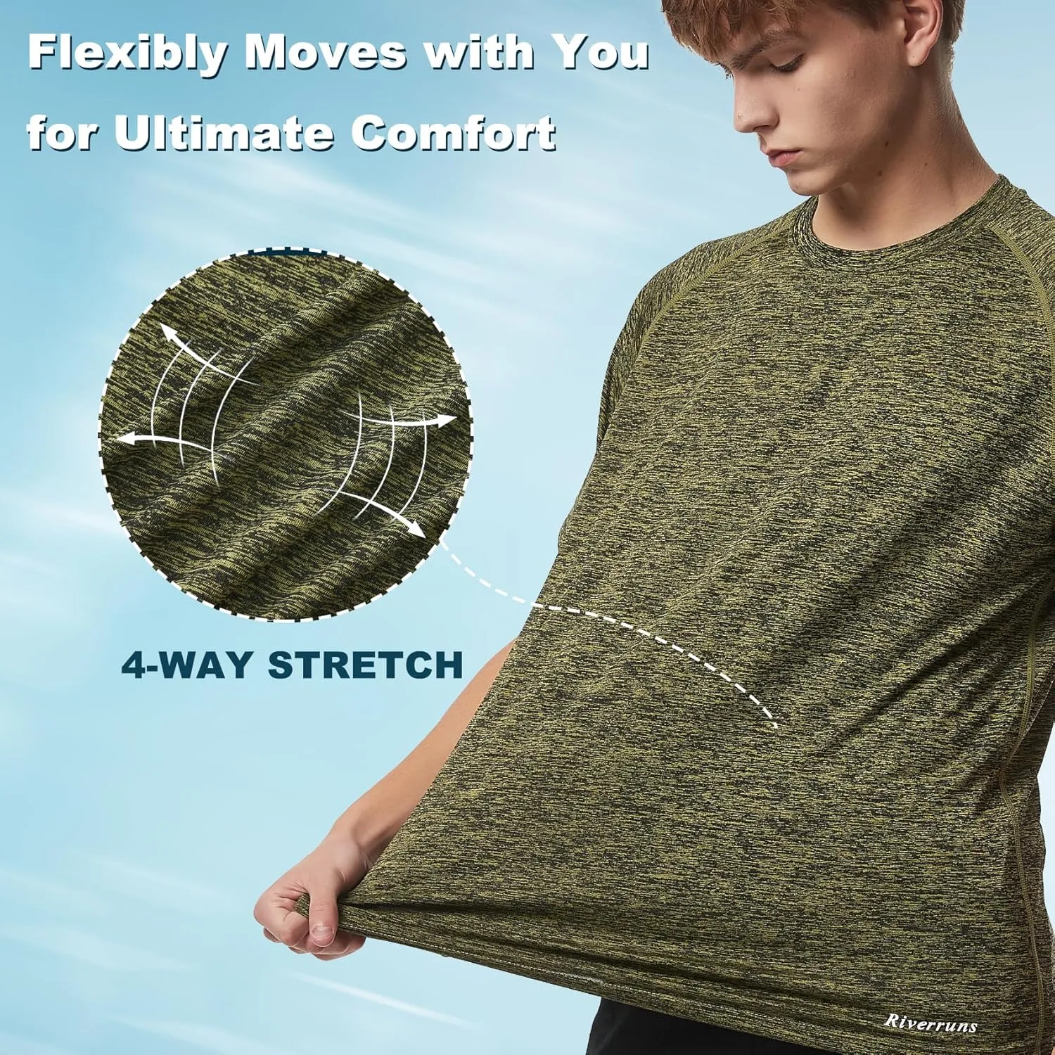 Riverruns Fishing Shirt for Men Short Sleeve UPF 50  Sun Protection Swim T-Shirt Rash Guard Water Beach Tee