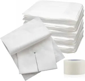 Split Drain Sponge Gauze 4x4 Sterile 6 Ply Pads [Pack of 50] Absorbent Precut 4"X4" Non-Woven Slit Bandage for I.V. Tracheostomy - 25 Packs of 2 Pre Cut Bandages   1 Roll of Medical Tape