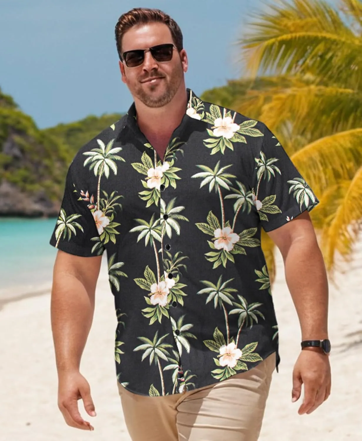 Weecreeture Big and Tall Men's Hawaiian Shirt - Short Sleeve, Tropical Floral Button Down Casual Summer Beach Shirt