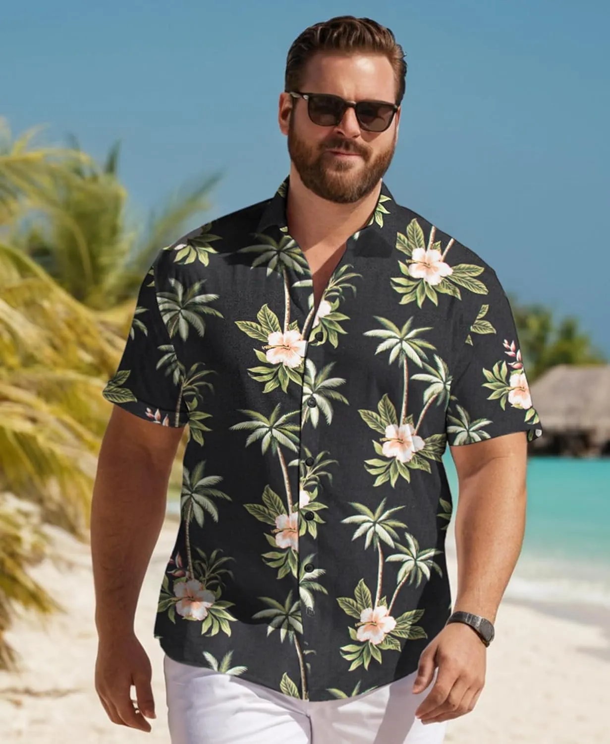Weecreeture Big and Tall Men's Hawaiian Shirt - Short Sleeve, Tropical Floral Button Down Casual Summer Beach Shirt