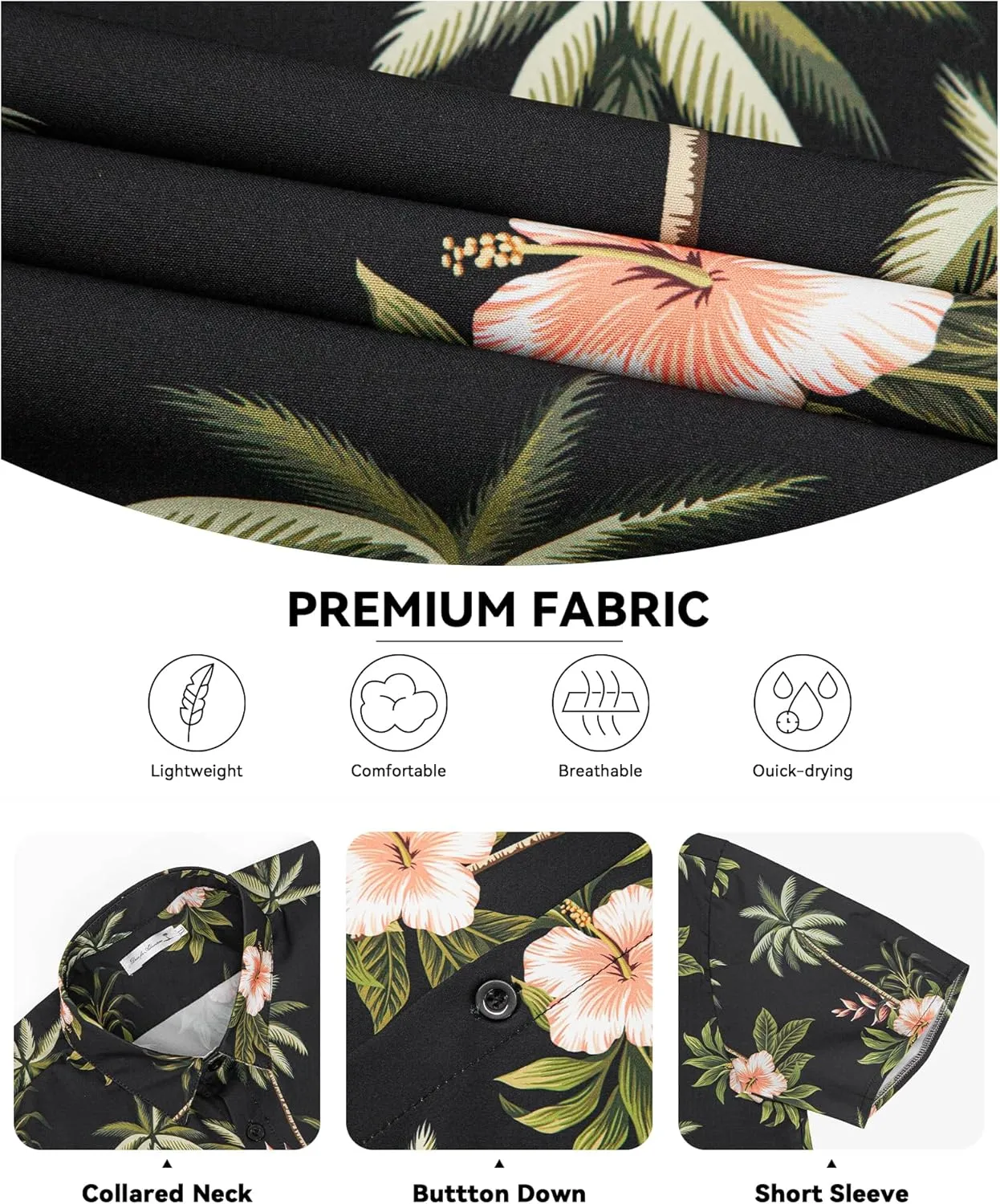 Weecreeture Big and Tall Men's Hawaiian Shirt - Short Sleeve, Tropical Floral Button Down Casual Summer Beach Shirt
