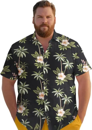 Weecreeture Big and Tall Men's Hawaiian Shirt - Short Sleeve, Tropical Floral Button Down Casual Summer Beach Shirt