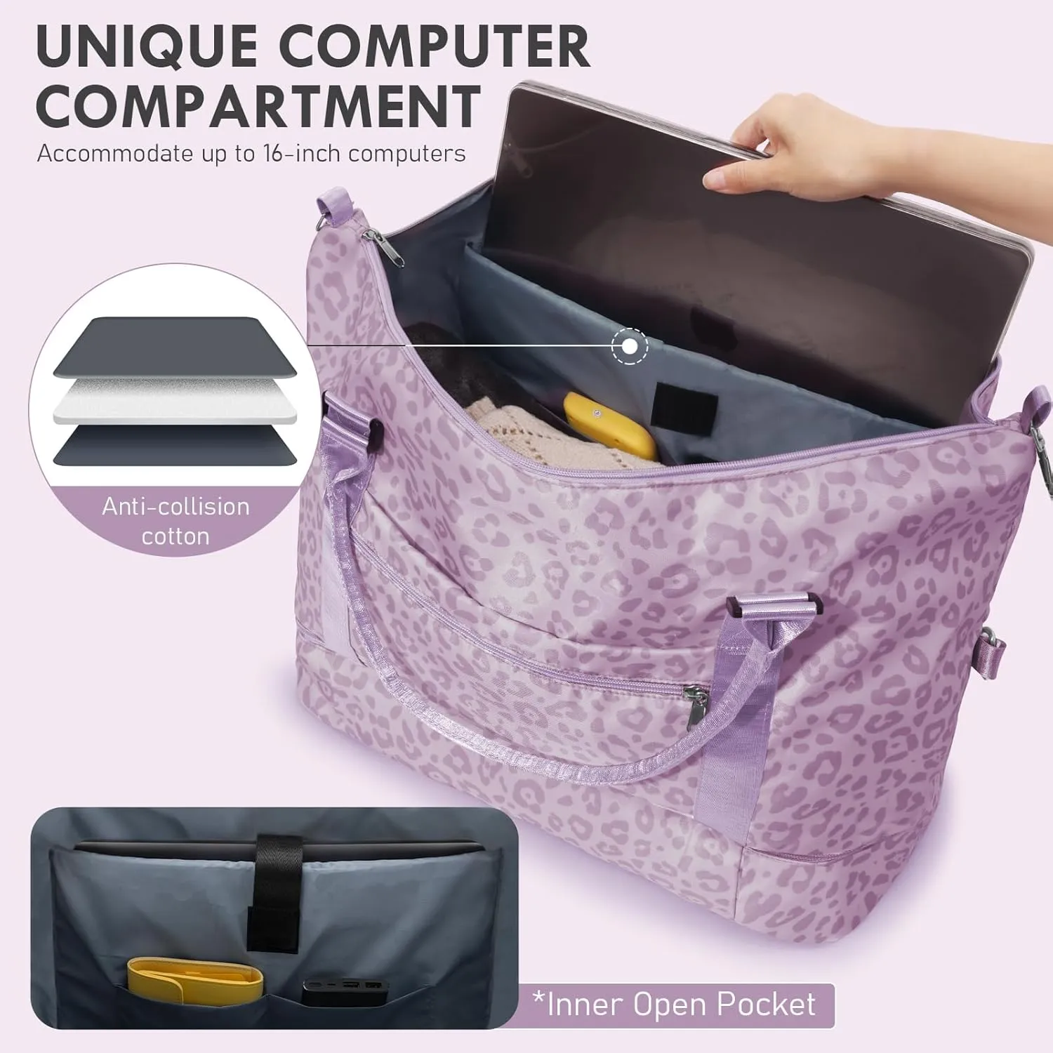 WOOMADA Weekender Overnight Bag for Women, Carry on Shoulder Travel Duffel with Shoes Compartment,Gym Bag with Toiletry Bag